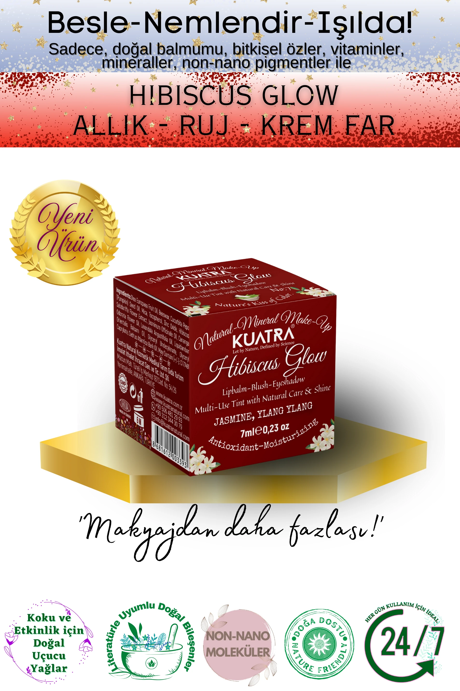 Hibiscus Glow Besleyici, Nemlendirici Allık Ruj Göz Farı Doğal İçerik