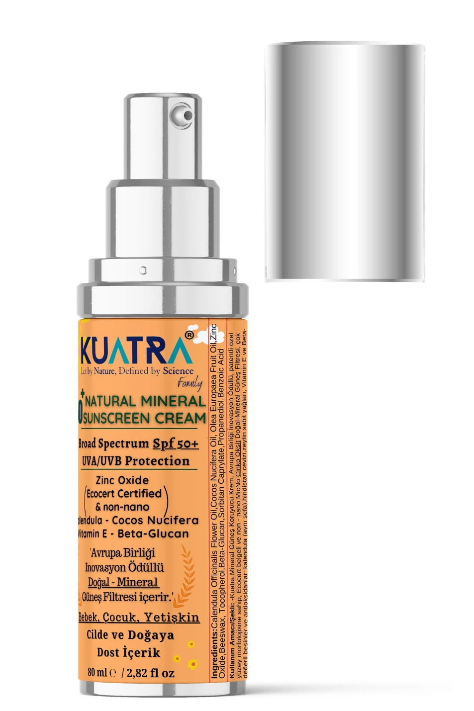 Kuatra SPF 50+ Doğal - Mineral - Nemlendirici Güneş Koruyucu Krem (Bebek-Çocuk-Yetişkin) 80ml +(20 ml hediye)