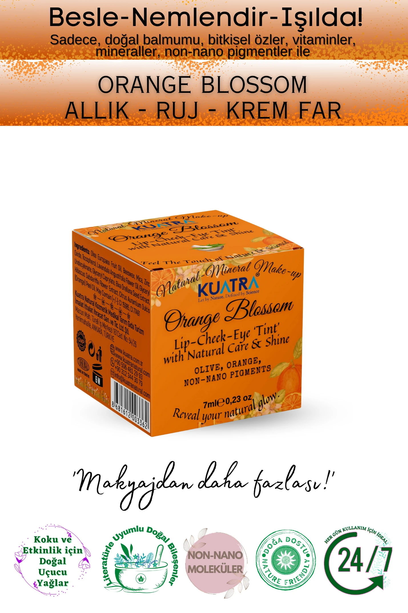 Orange Blossom Lip-Cheek-Eye 'Tint' Multi-Purpose Blush, Lipstick, Eye Shadow with Natural Ingredients (Very Valuable Nourishing Skin Care Along with Make-up)