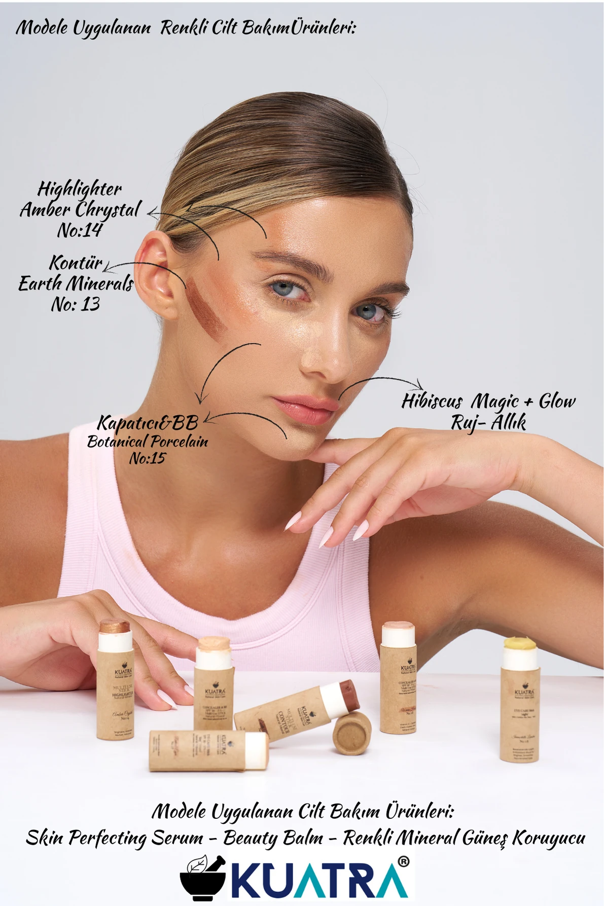 Kuatra Stick Kontür, Earth Minerals doğal, mineral, antioksidan, nemlendirici formül, plastiksiz ambalaj