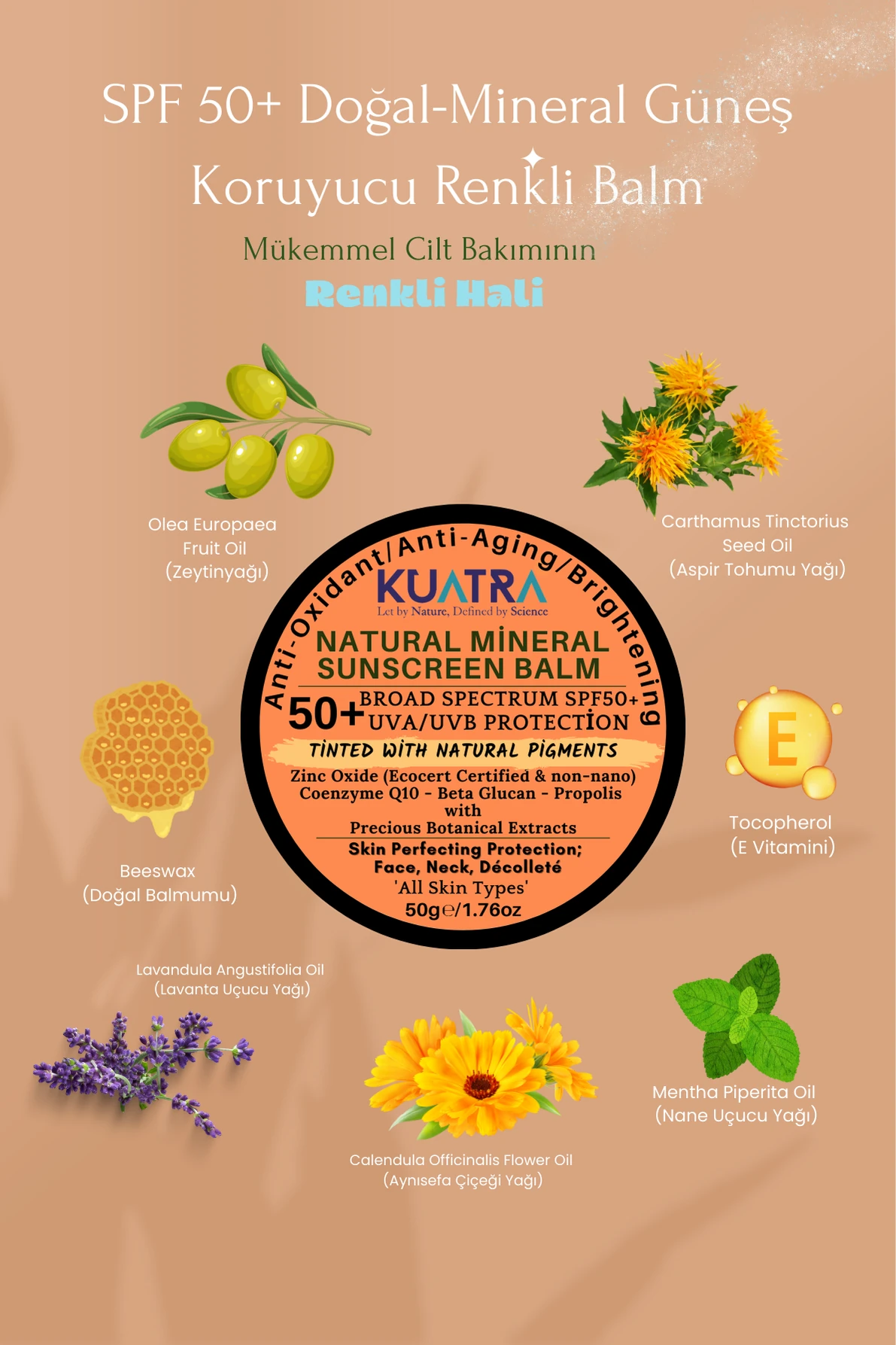 Kuatra SPF 50+ Natural-Mineral Sunscreen Tinted Balm 50ml