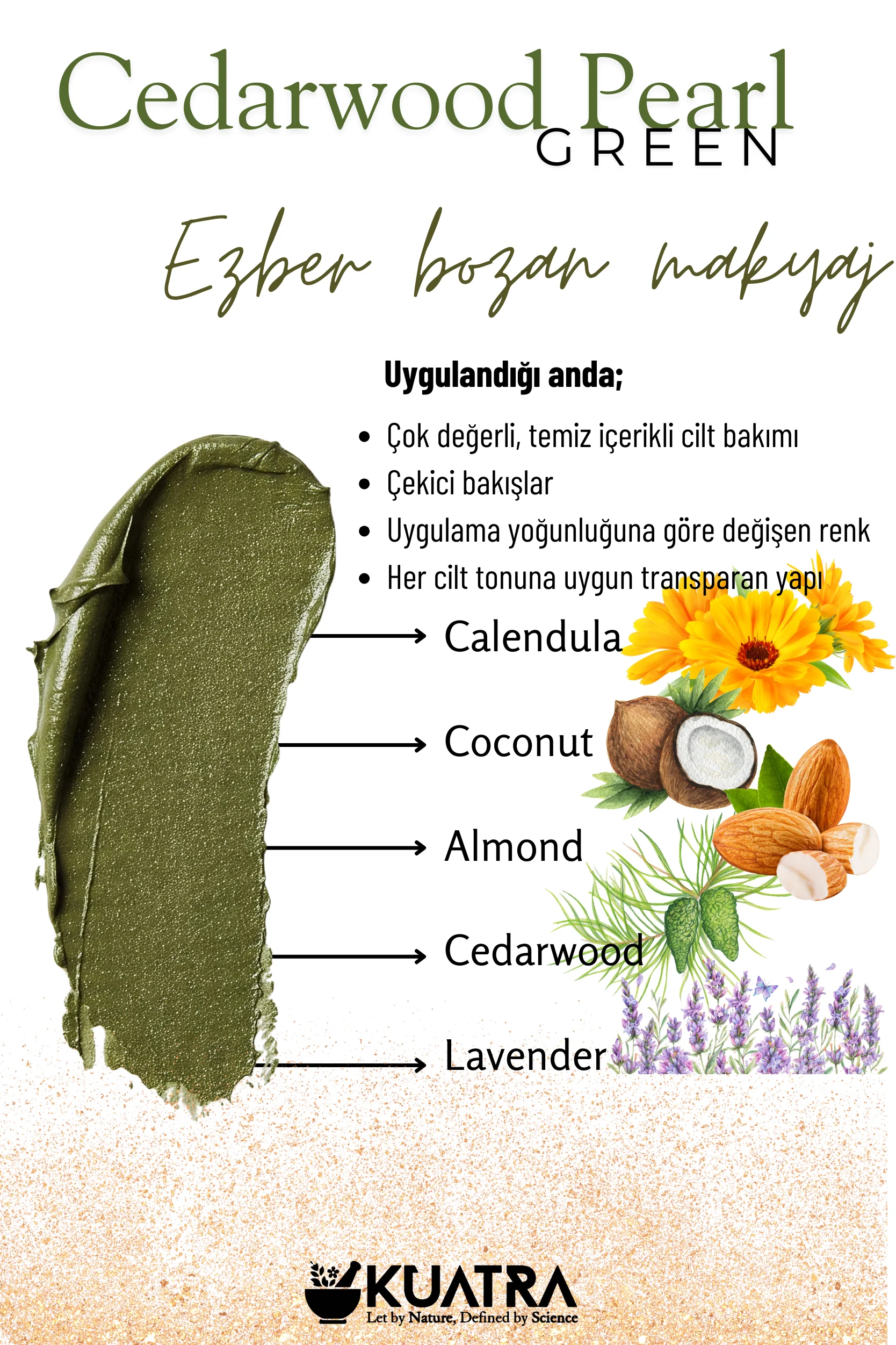 Cedarwood Pearl Cream Eyeshadow, Eyeliner with Natural Ingredients, (Very Valuable Nourishing Skin Care Along with Makeup)