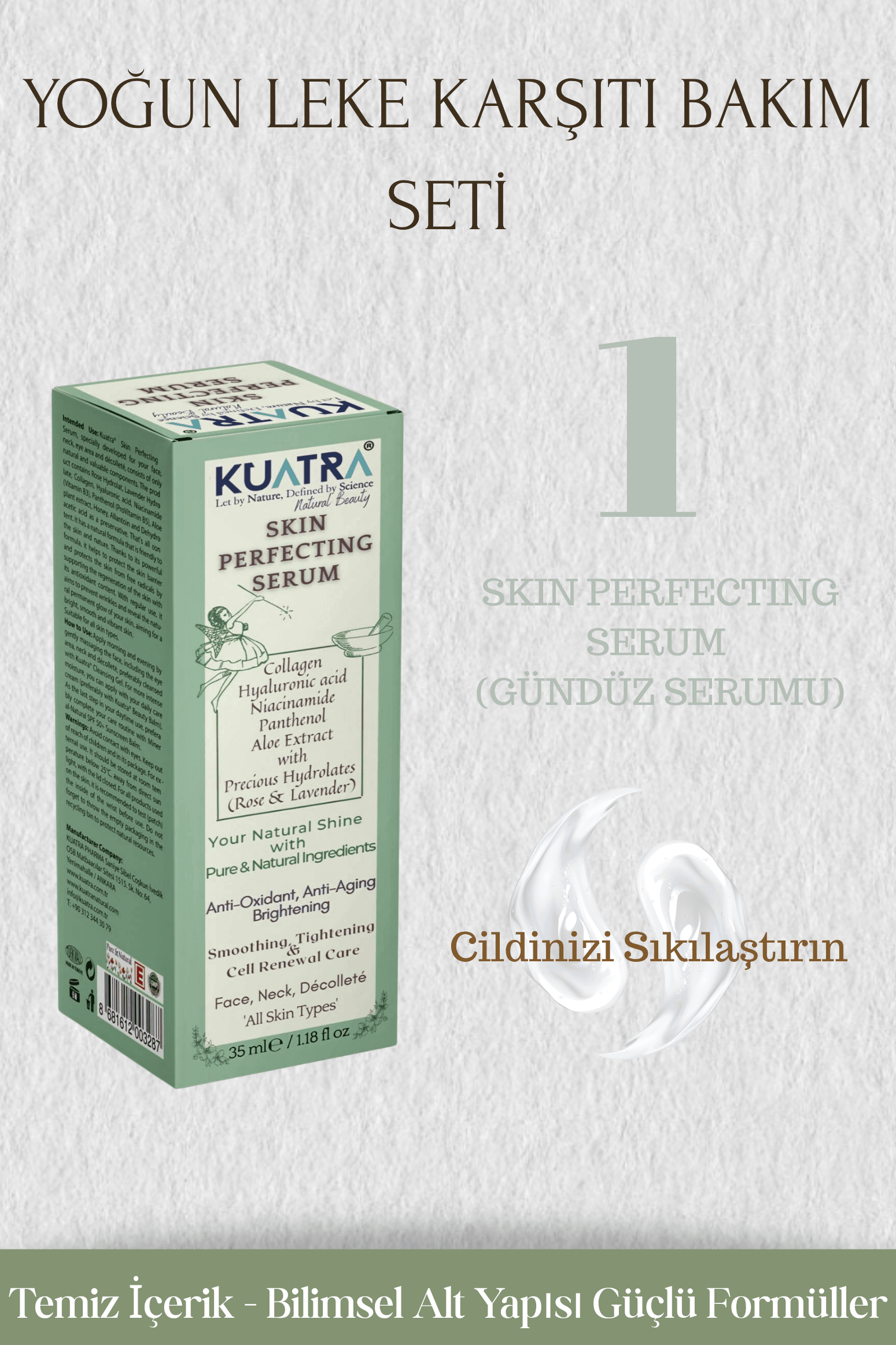 Kuatra Koyu Leke, Yaşlanma Karşıtı Ve Yoğun Nem Gündüz Set Doğal Içerikli Krem ve Serum