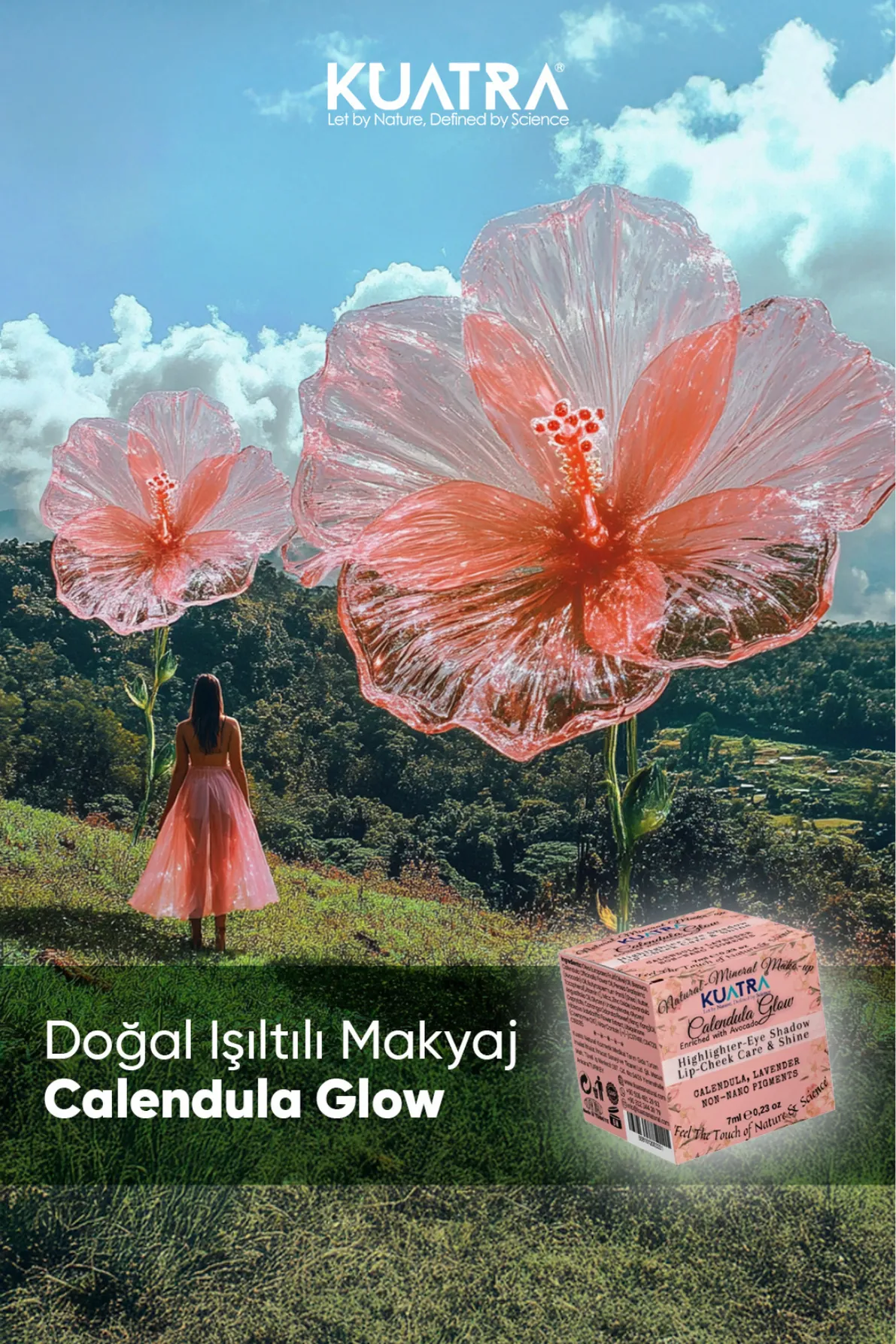 Kuatra Calendula Glow Natural Ingredient Moisturizer - Antioxidant Shine Balm (Highlighter-Eyeshadow-Blush-Lipstick) 7ml