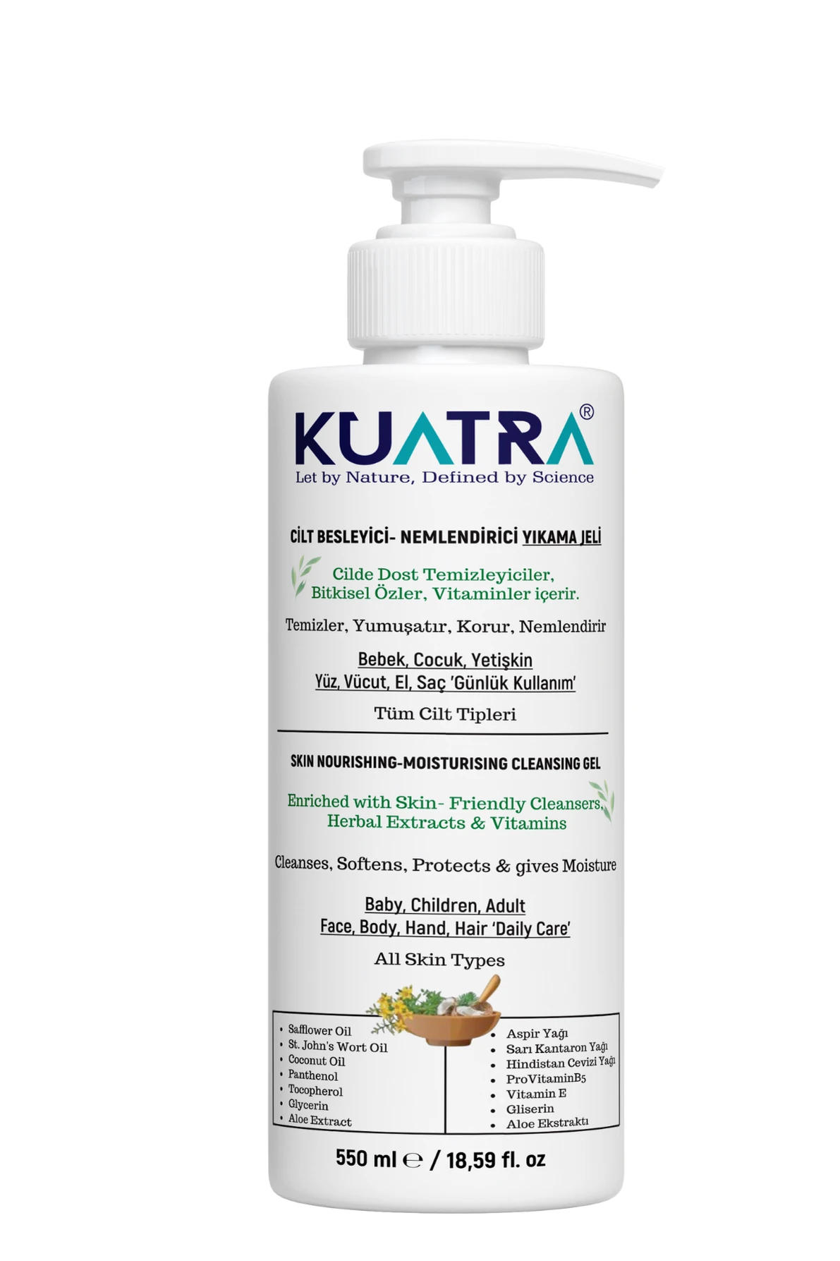 Kuatra Nemlendirici Besleyici Temizlik Jeli 550ml (Kokusuz)