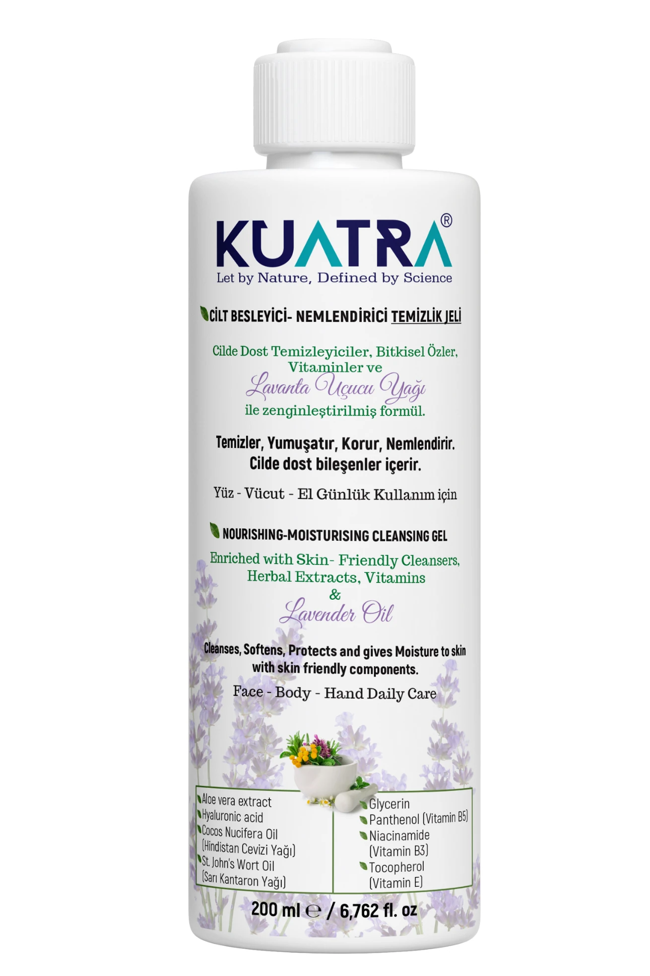 Kuatra Nemlendirici Besleyici Temizlik Jeli (Tıbbi Lavanta (Lavandula Angustifolia) uçucu yağı içeren) 200ml