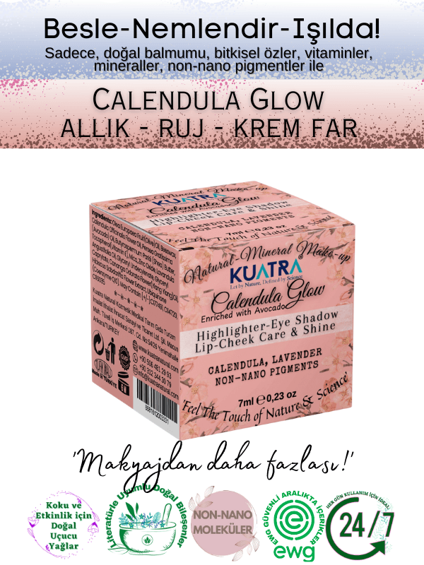 Kuatra Calendula Glow Doğal İçerikli Nemlendirici - Antioksidan Işıltı Veren Balm (Highlighter-Göz Farı-Allık-Ruj) 7ml