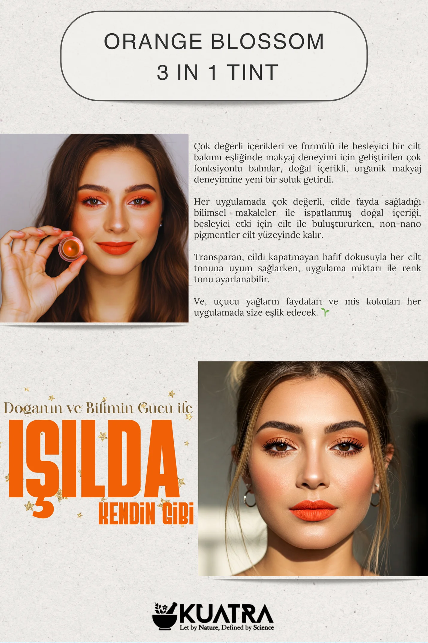 Orange Blossom Lip-Cheek-Eye 'Tint' Multi-Purpose Blush, Lipstick, Eye Shadow with Natural Ingredients (Very Valuable Nourishing Skin Care Along with Make-up)