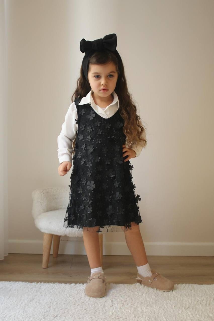 ⭐ MİNİK ÇİÇEK DETAYLI KIZ ÇOCUK ELBİSE
