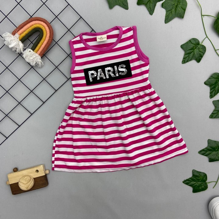 ⭐ PARİS YAZILI KIZ BEBEK ELBİSE