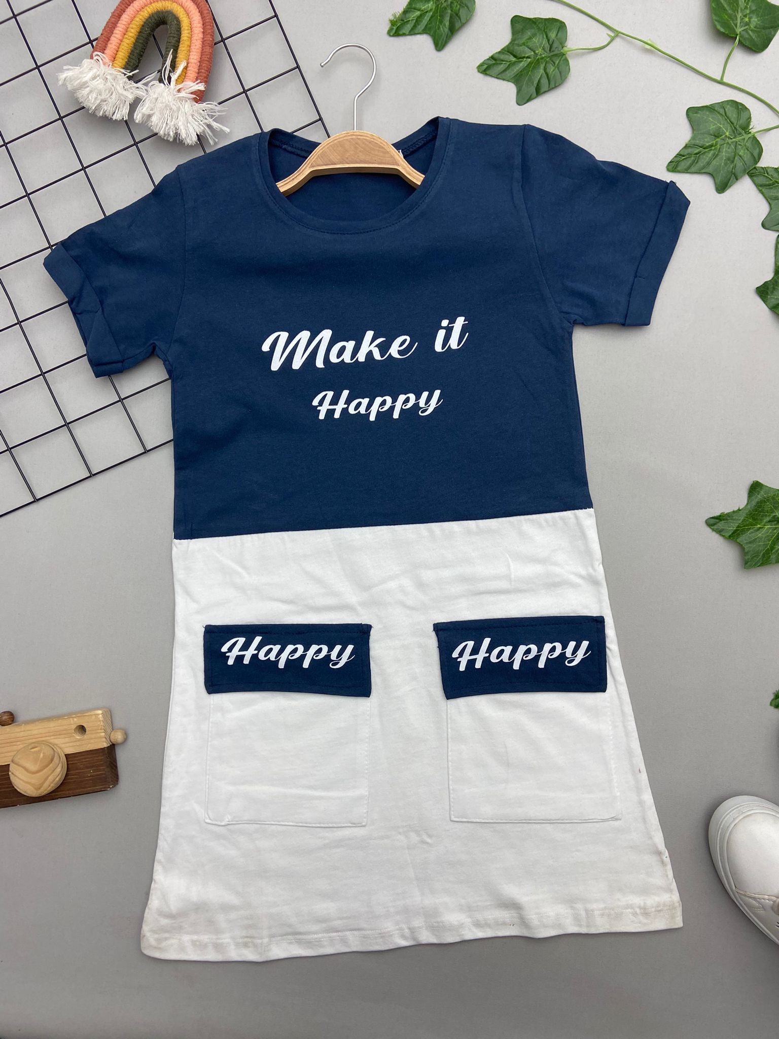 MAKE IT HAPPY YAZILI KIZ COCUK ELBISE