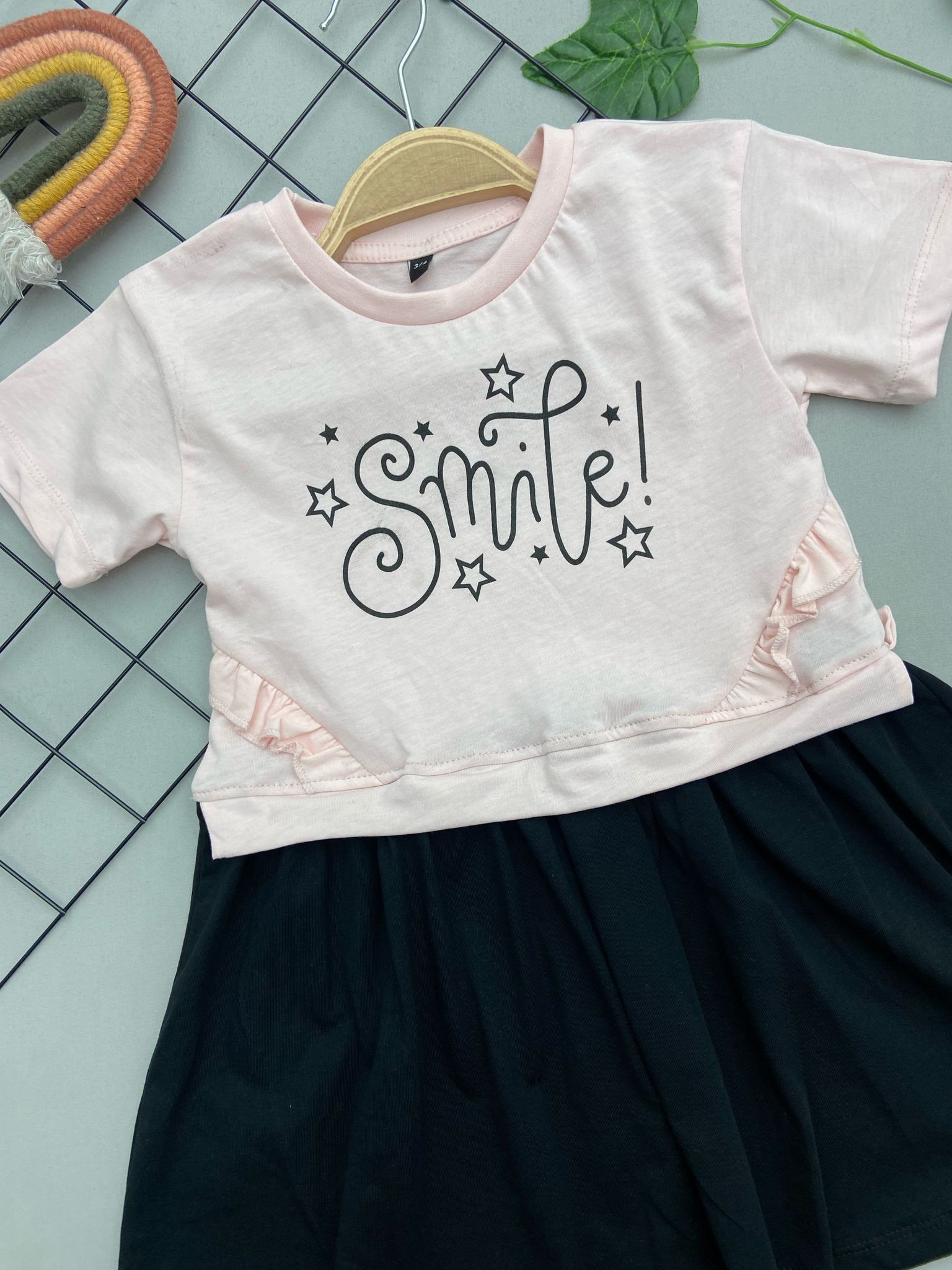 ⭐ SMİLE YAZILI KIZ ÇOCUK ELBİSE,