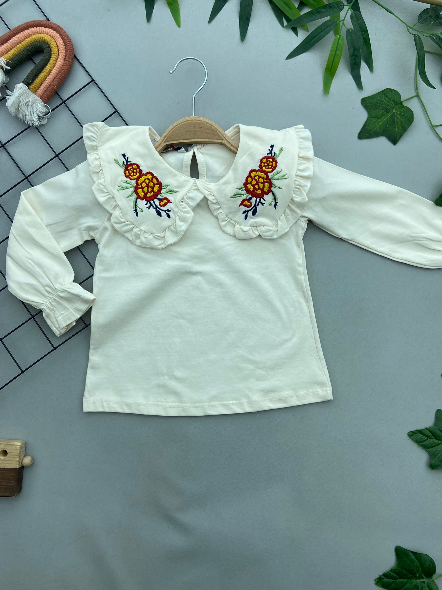YAKA GÜL DETAYLI KIZ COCUK ÜST