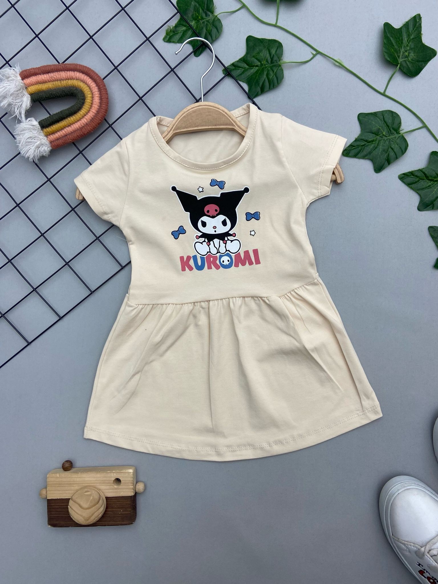 ⭐ KUROMİ BASKILI KIZ ÇOCUK ELBİSE
