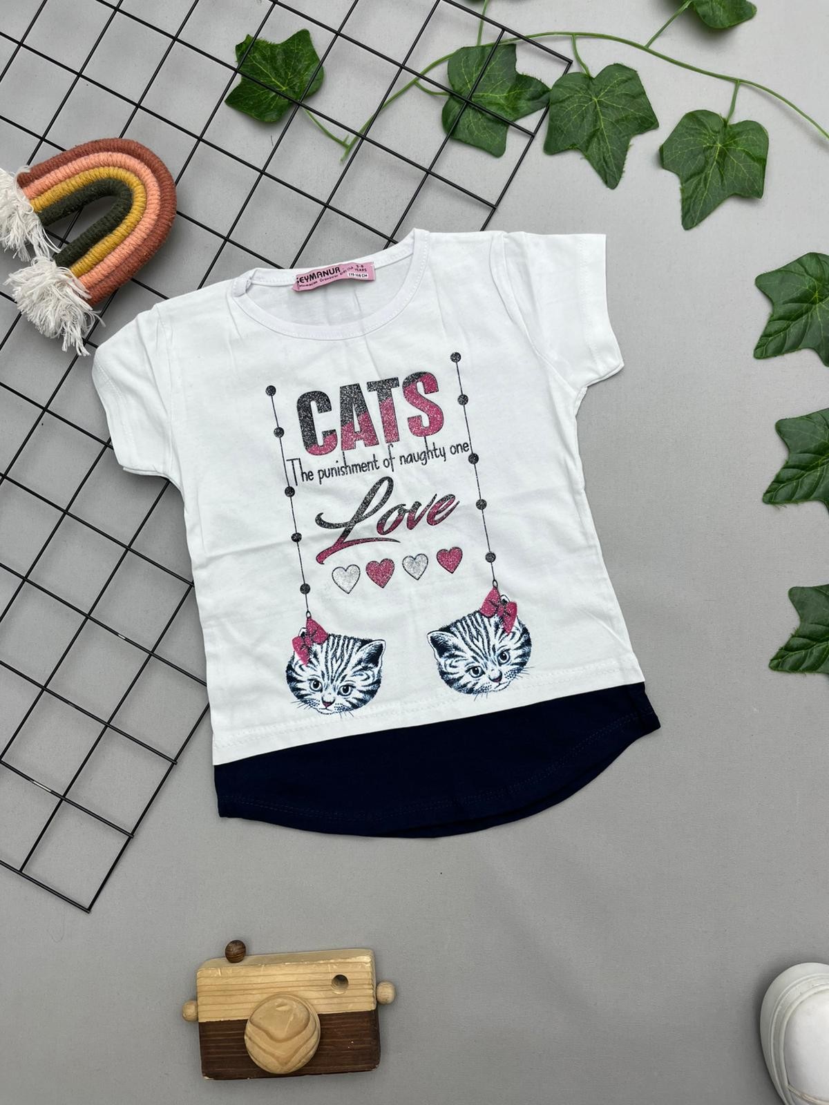 ⭐ CATS YAZILI KIZ COCUK UST