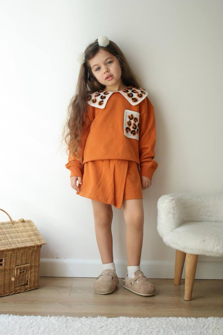 ÖRGÜ İŞLEME DETAYLI KIZ ÇOCUK TAKIM