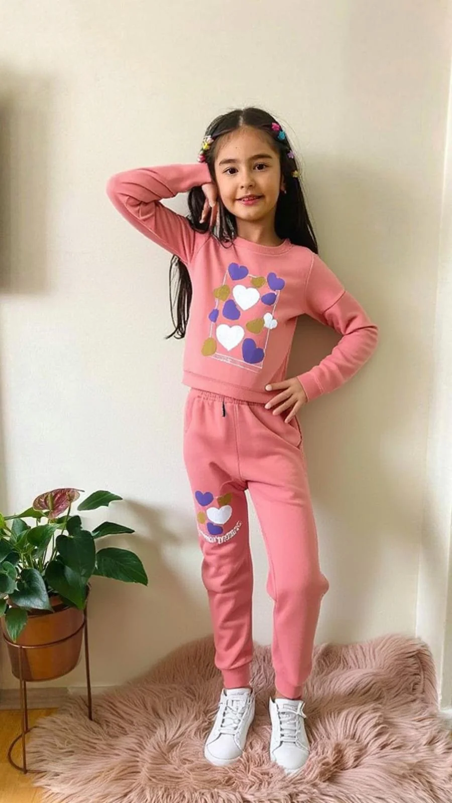 MINIK KALP DETAYLI KIZ COCUK TAKIM