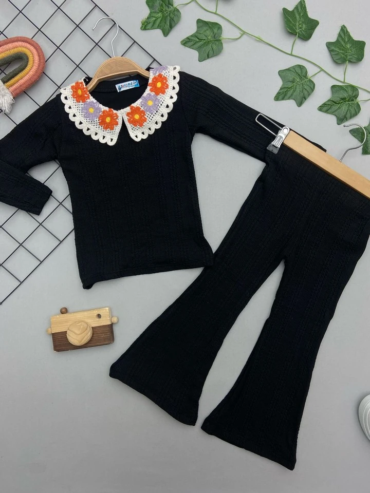 ⭐ YAKA ÖRGÜ İŞLEMELİ KIZ ÇOCUK TAKIM