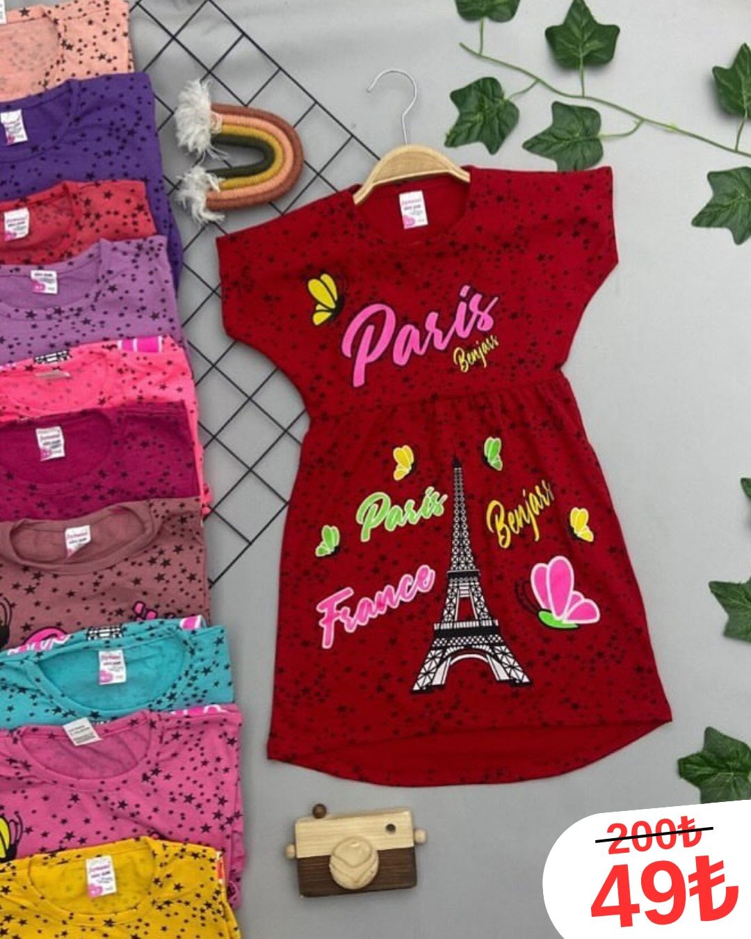 ⭐ PARIS YAZILI KIZ COCUK ELBISE