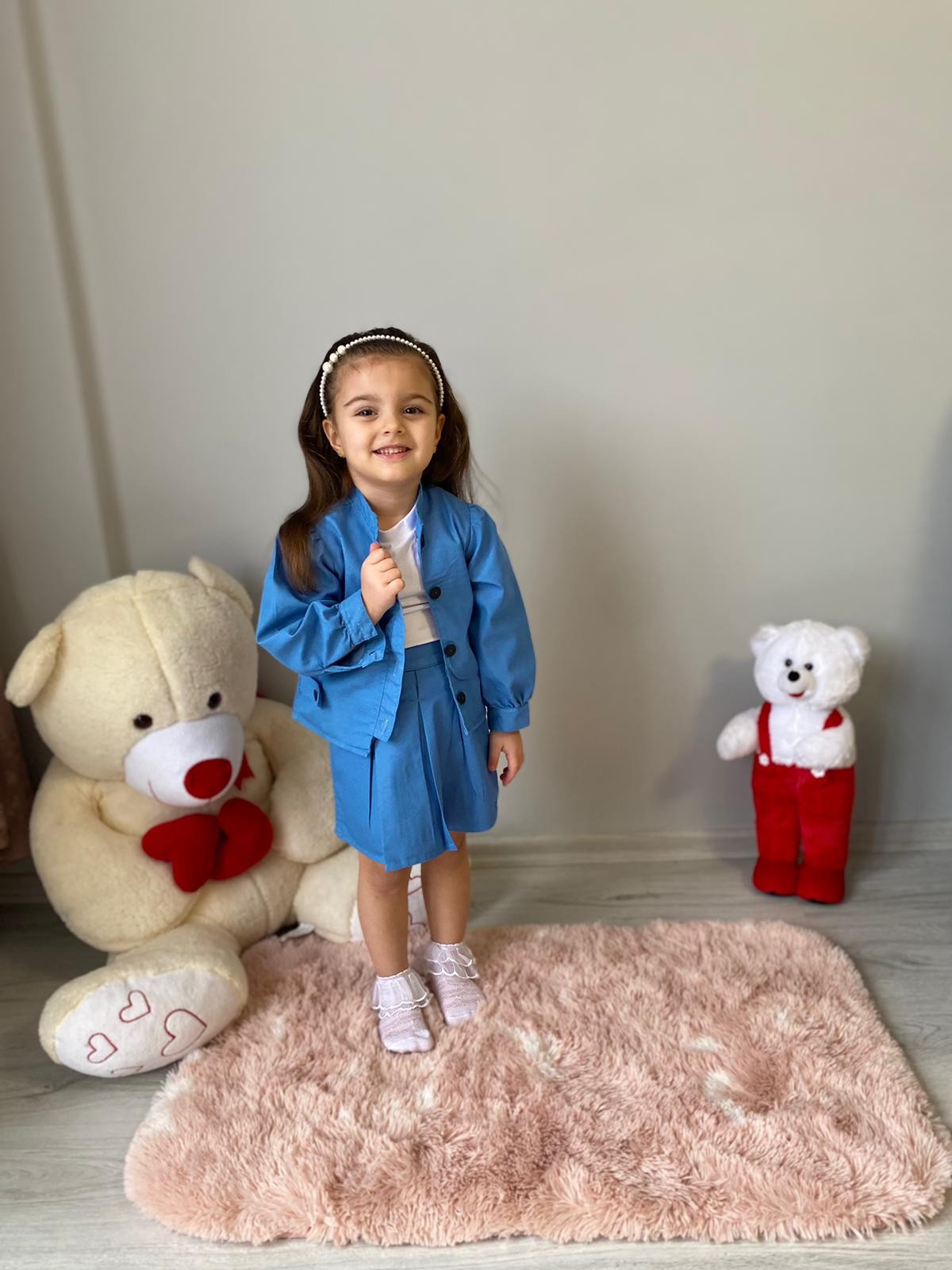 DÜĞME DETAYLI 3'LÜ KIZ ÇOCUK TAKIM