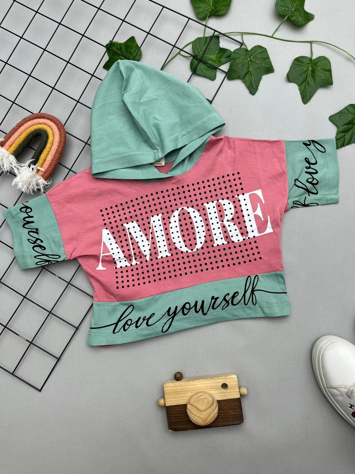⭐ AMORE YAZILI KIZ COCUK ÜST