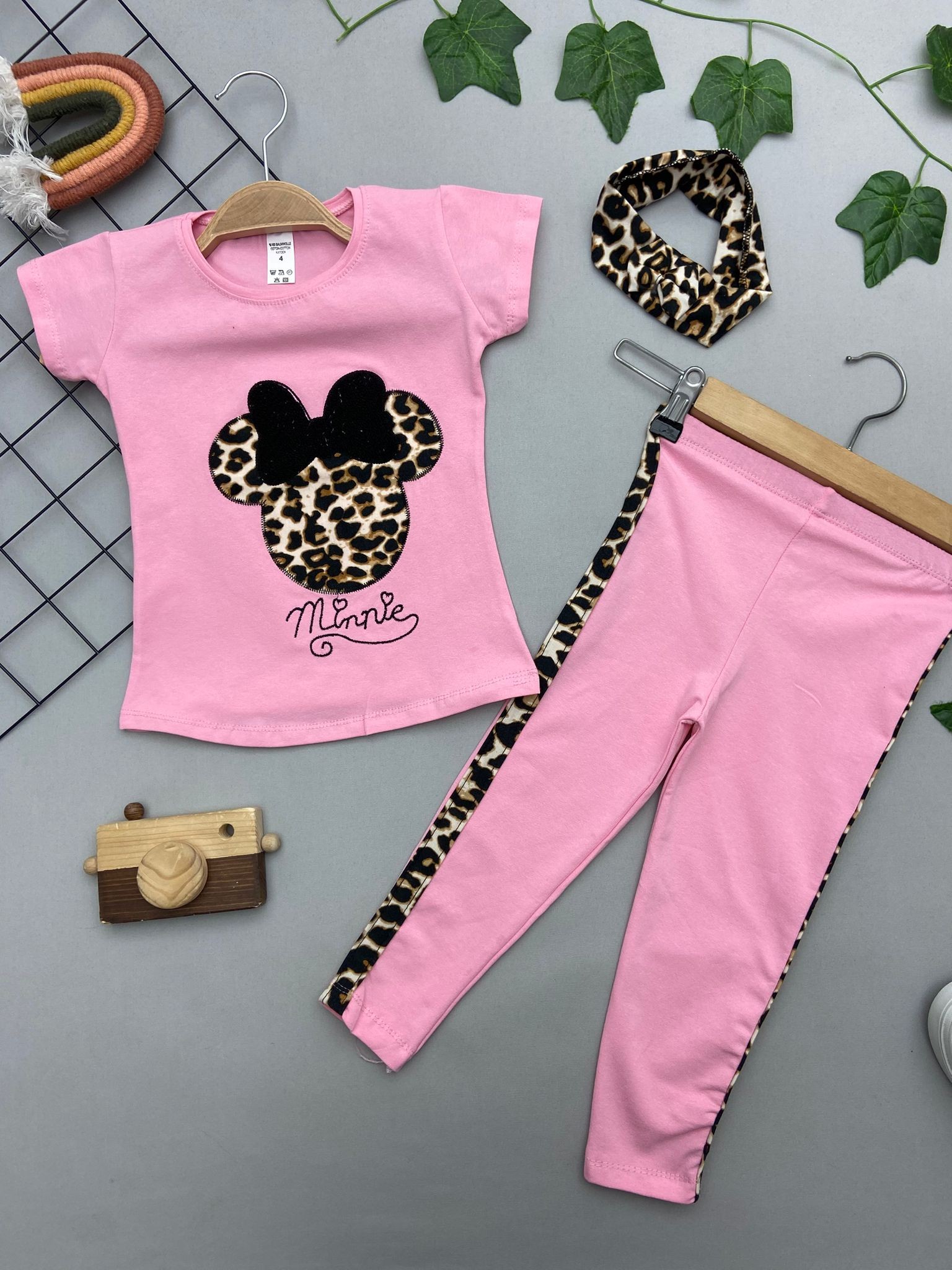 ⭐ LEOPAR MINNIE BASKILI KIZ COCUK TAKIM