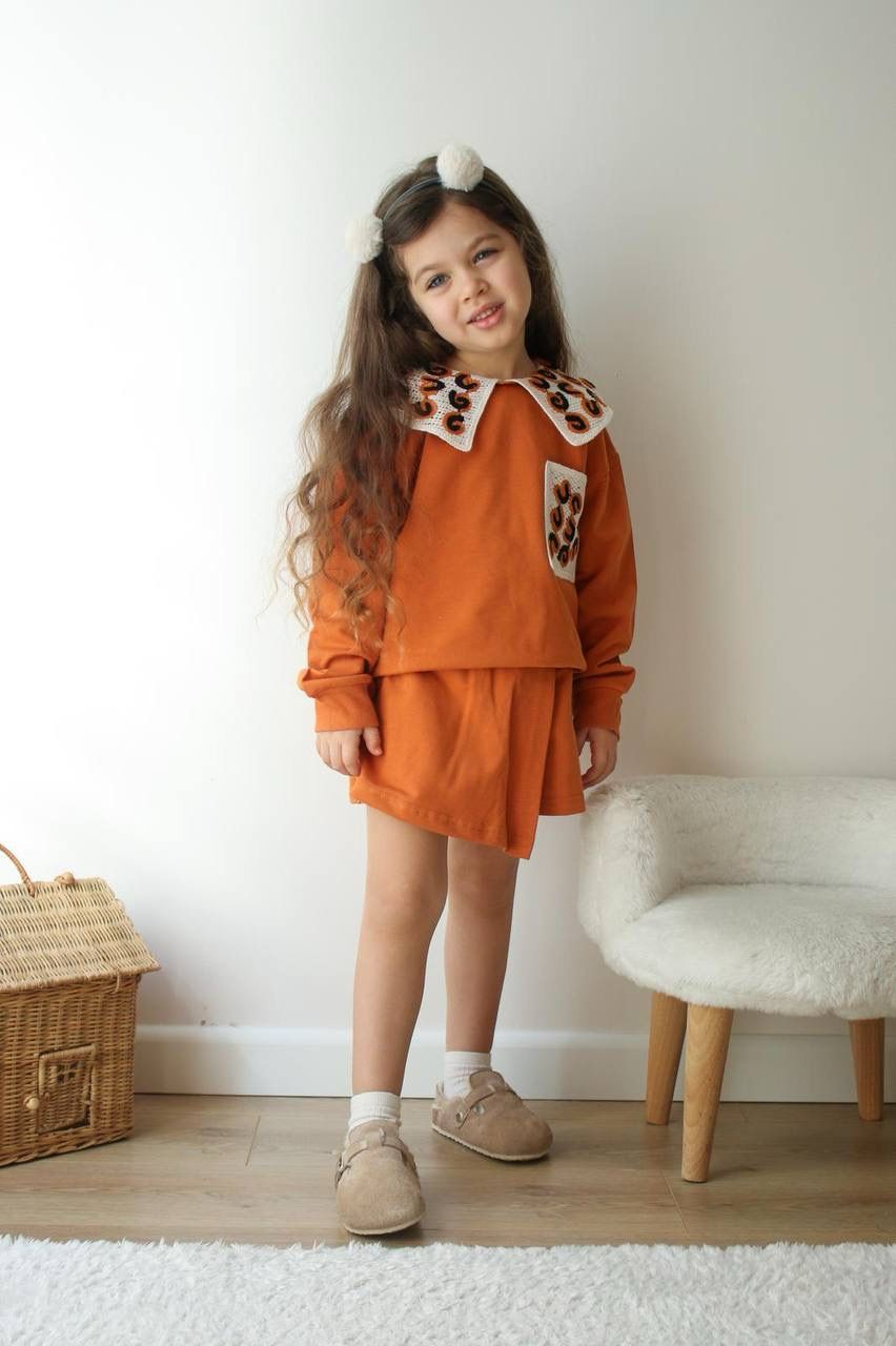 ÖRGÜ İŞLEME DETAYLI KIZ ÇOCUK TAKIM