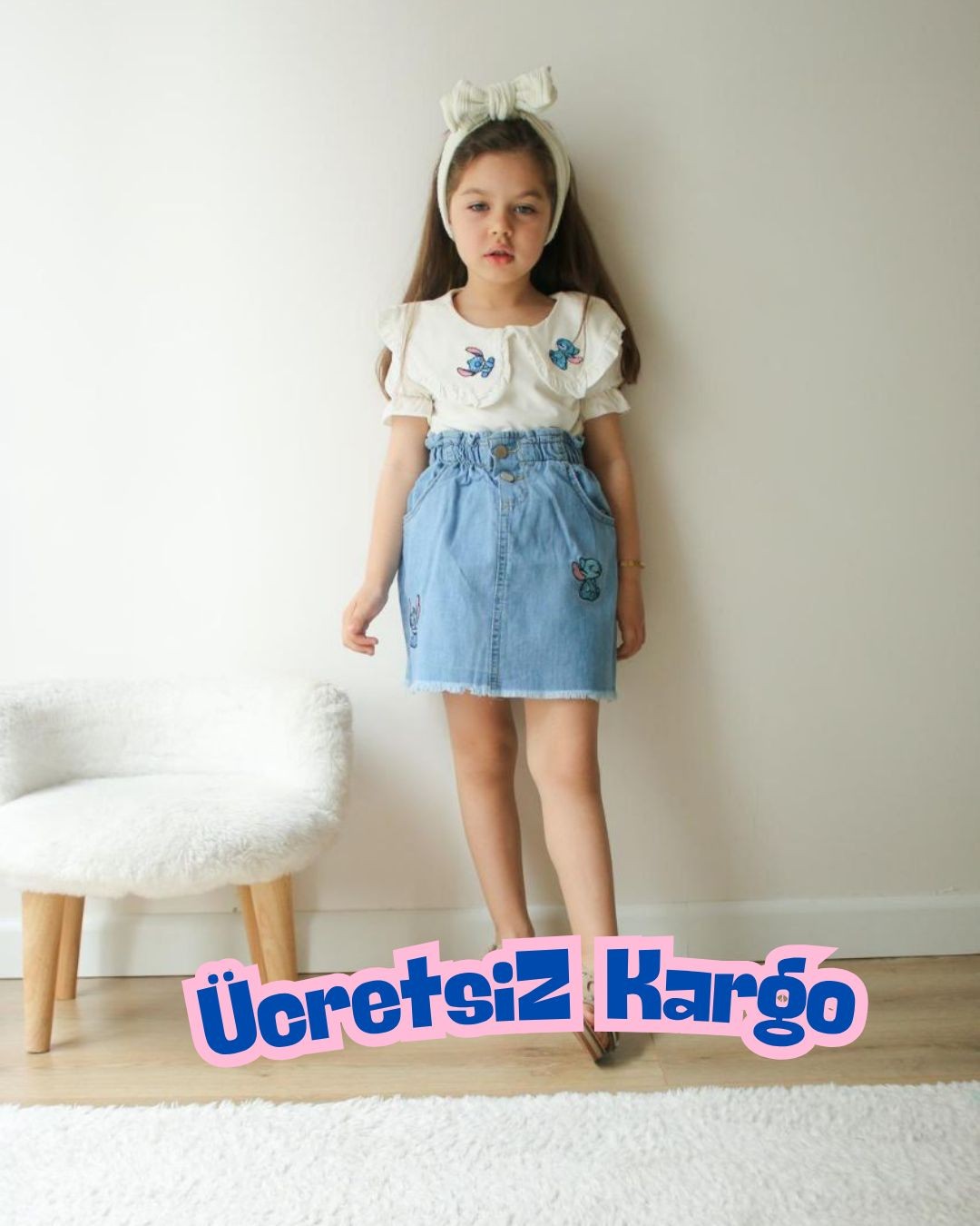 YAKA STITCH DETAYLI KIZ COCUK TAKIM