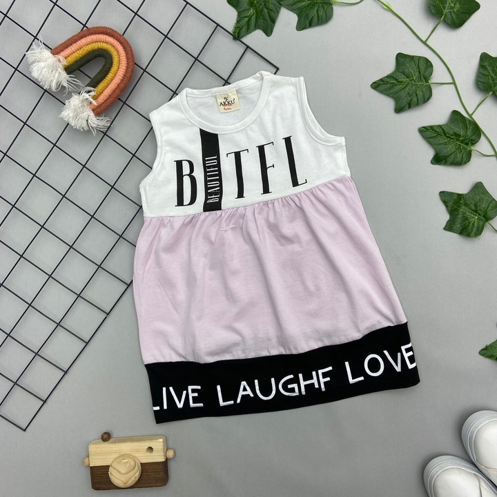 ⭐ BEAUTIFUL YAZILI KIZ BEBEK ELBİSESİ