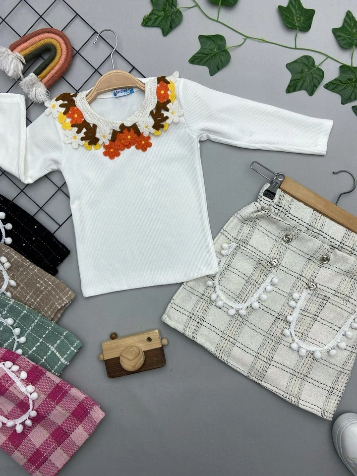 ⭐ YAKA ÇİÇEK İŞLEME DETAYLI KIZ ÇOCUK TAKIM