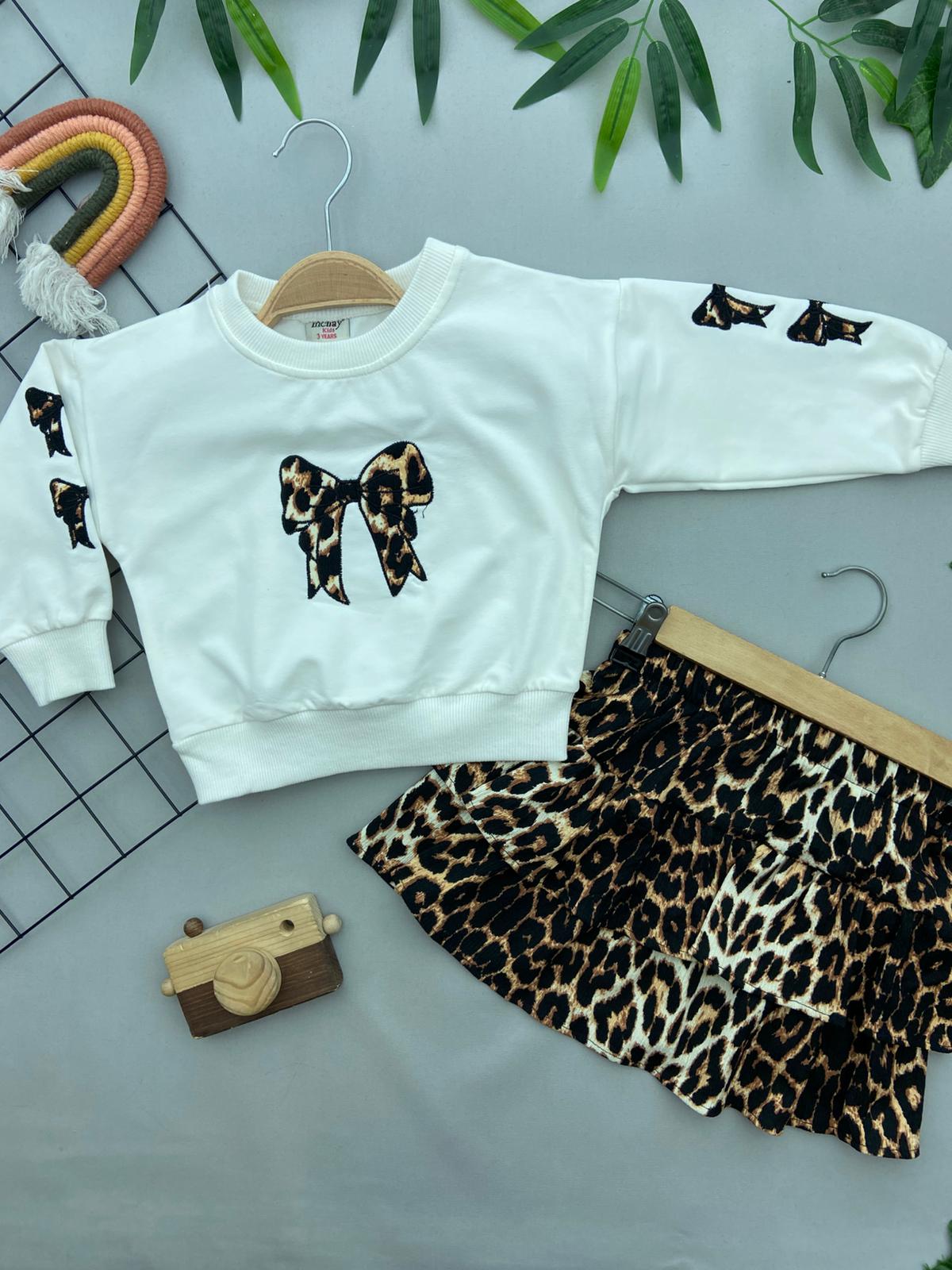 LEOPAR KURDALE DETAYLI KIZ COCUK TAKIM