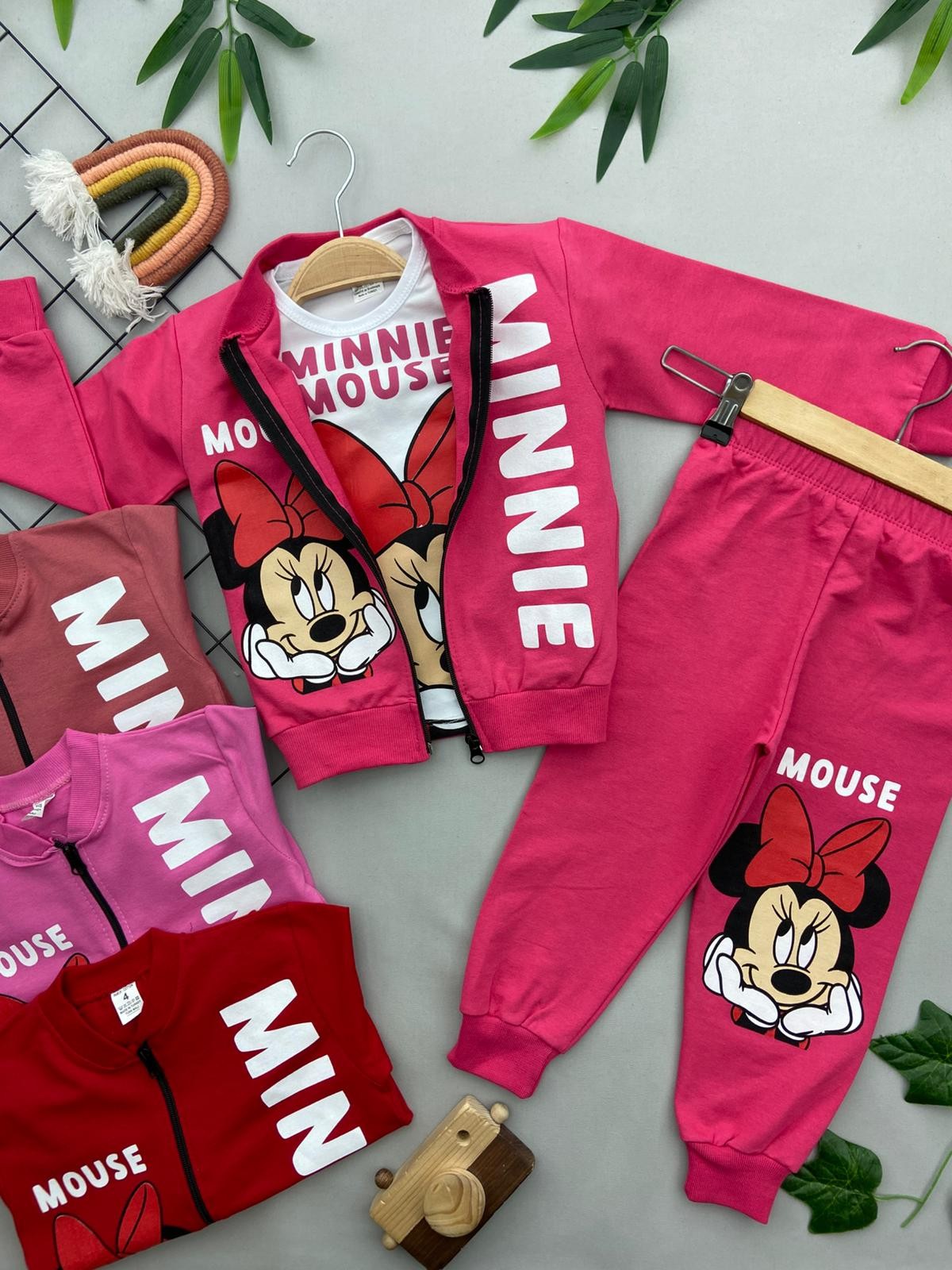 MINNIE MOUSE BASKILI 3'LU KIZ COCUK TAKIM