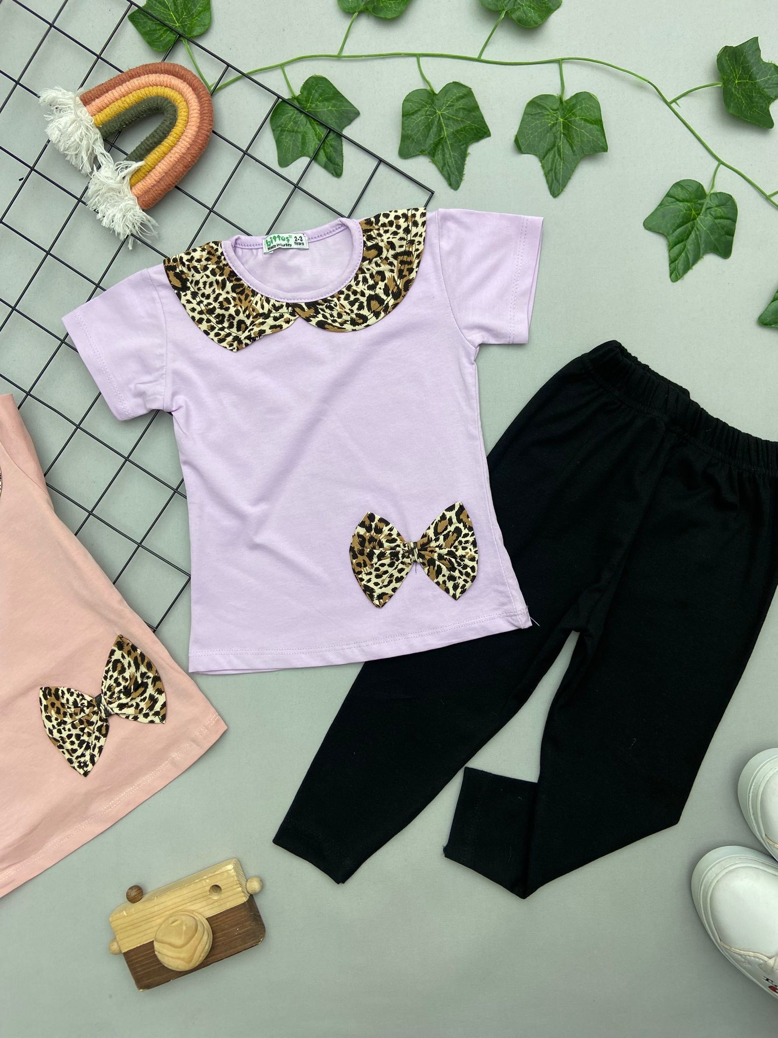 ⭐ YAKA LEOPAR DETAYLI KIZ COCUK TAKIM