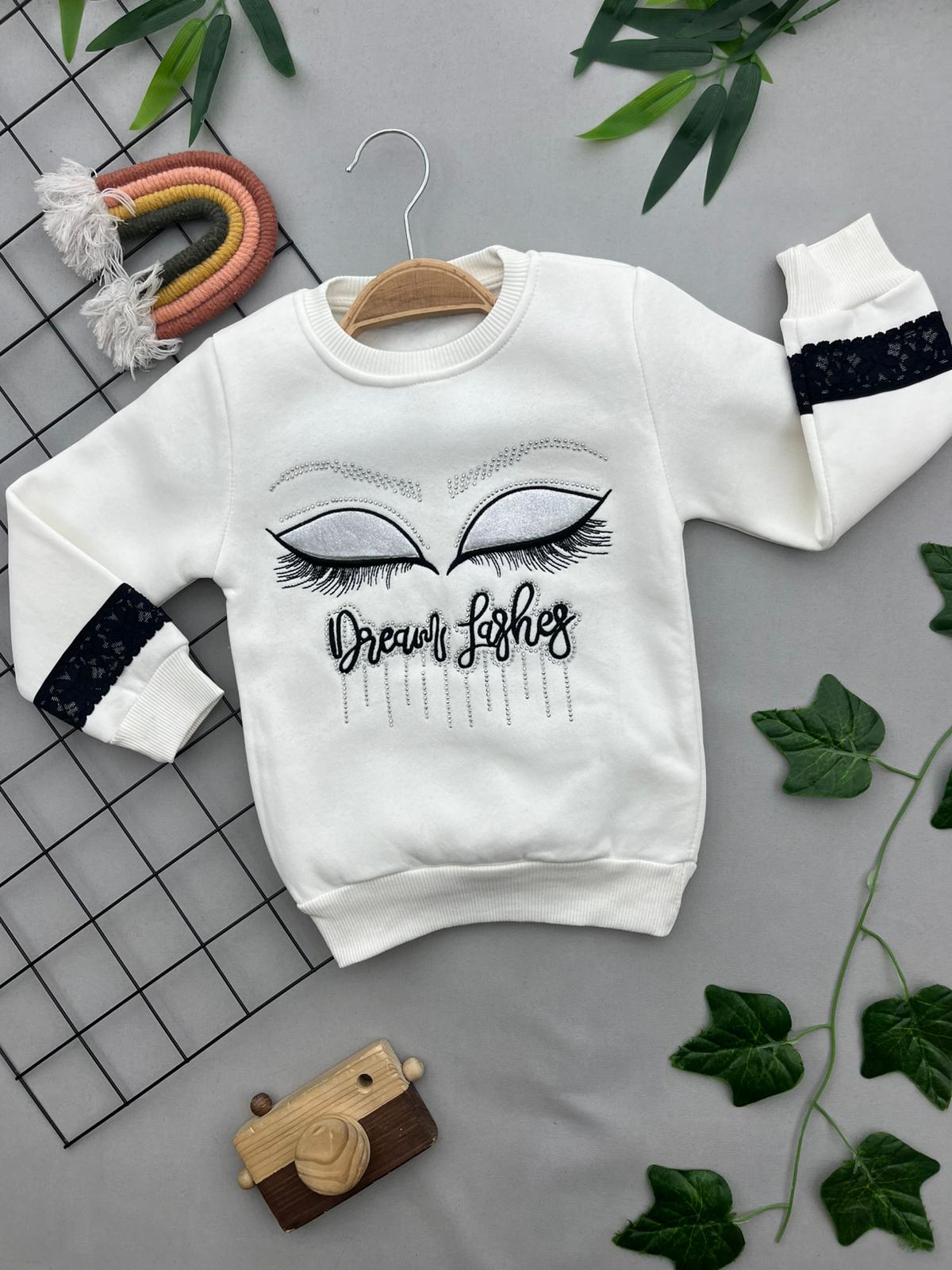 GOZ DETAYLI KIZ COCUK SWEATSHIRT