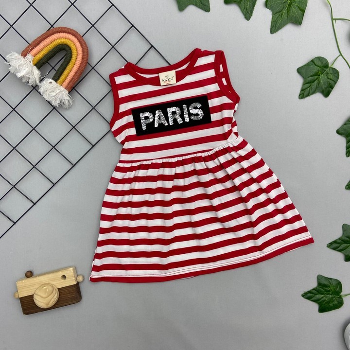 ⭐ PARİS YAZILI KIZ BEBEK ELBİSE