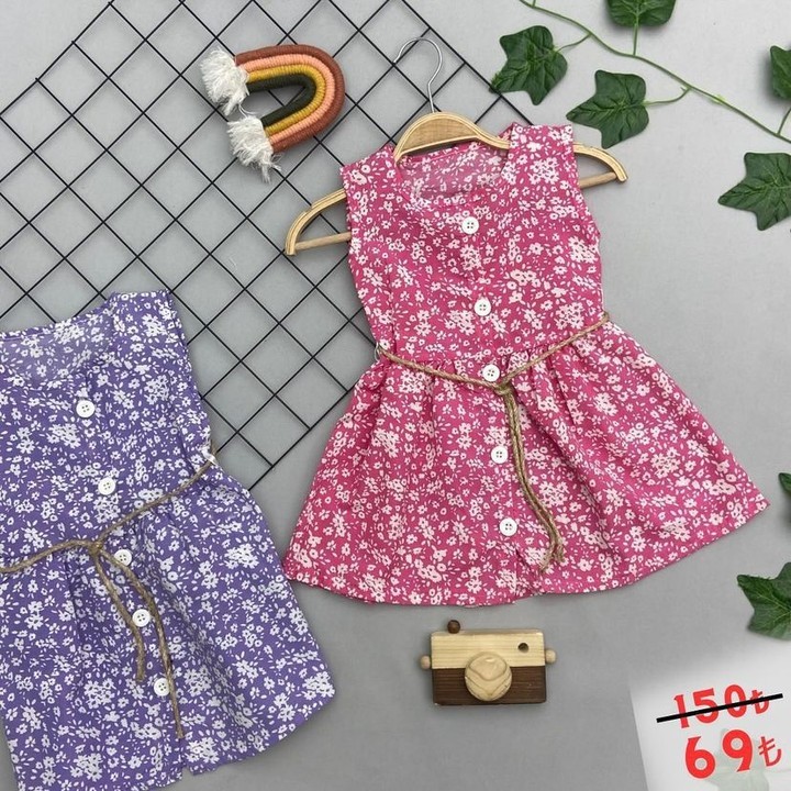 ⭐ ÇİÇEK BASKILI KIZ ÇOCUK ELBİSE