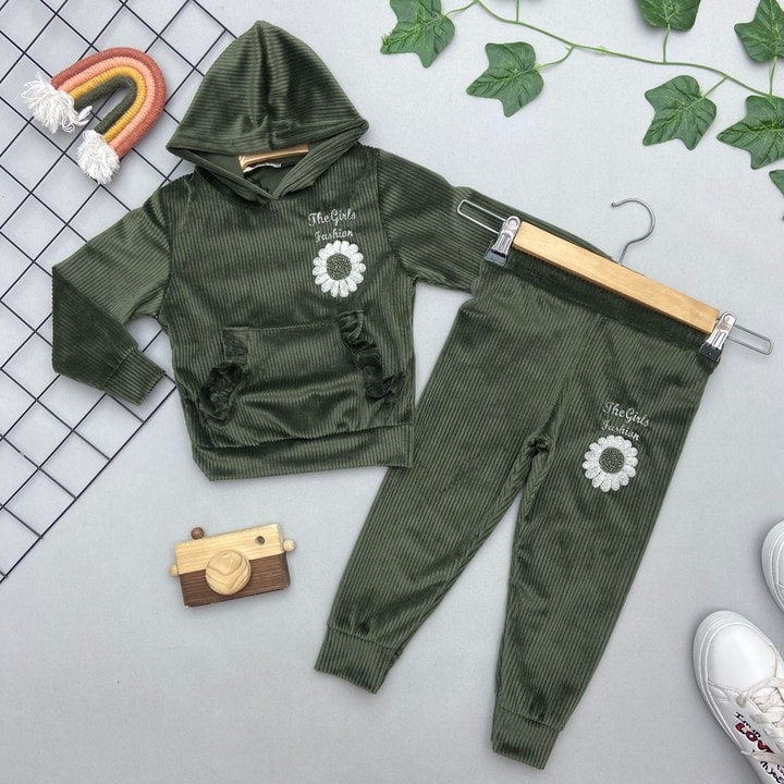 GIRLS FASHION YAZILI KIZ ÇOCUK KADİFE TAKIM