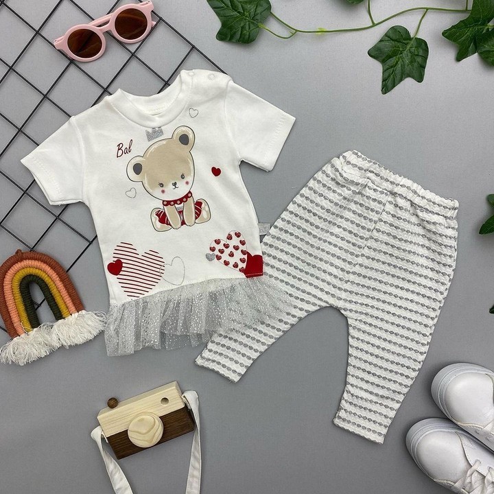 ⭐ AYICIK BASKILI KIZ BEBEK TAKIM