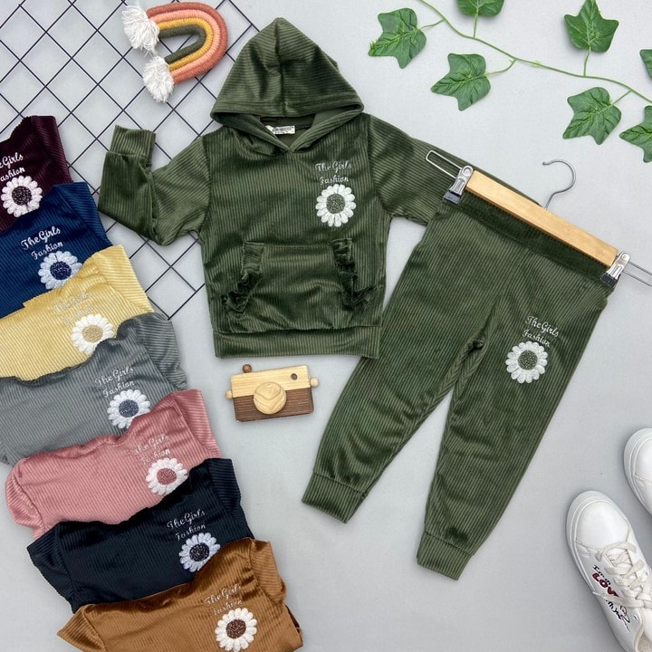 GIRLS FASHION YAZILI KIZ ÇOCUK KADİFE TAKIM
