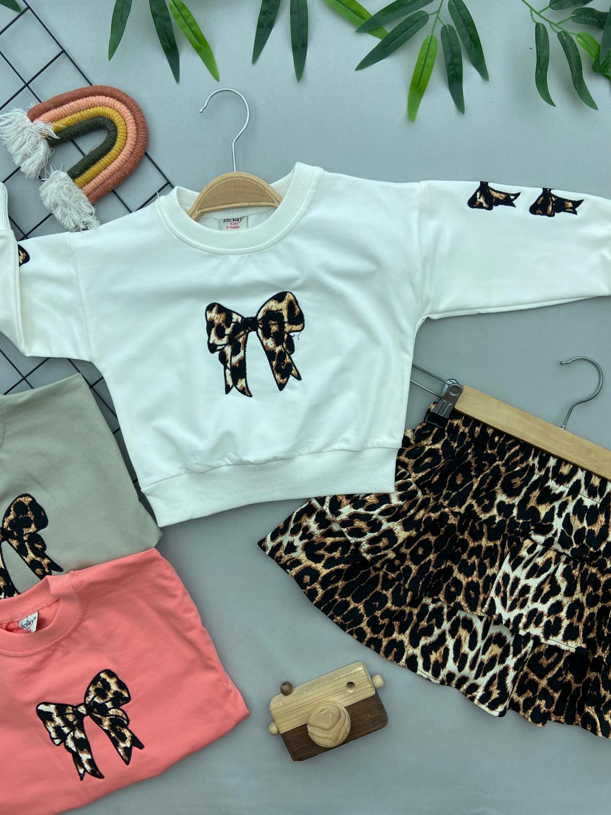 LEOPAR KURDALE DETAYLI KIZ COCUK TAKIM