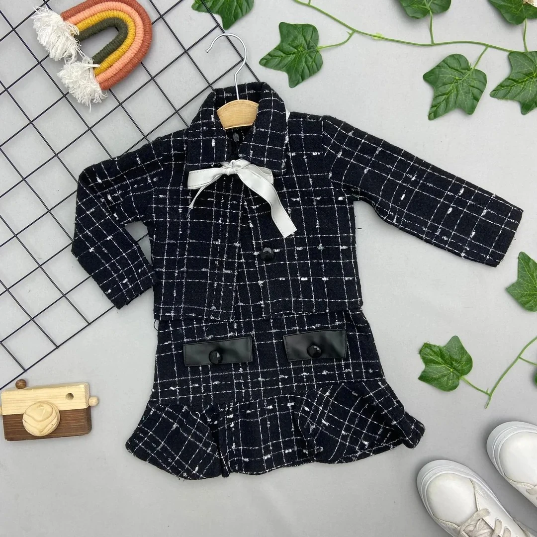 KURDALE DETAYLI 2'LI KIZ COCUK ELBISE