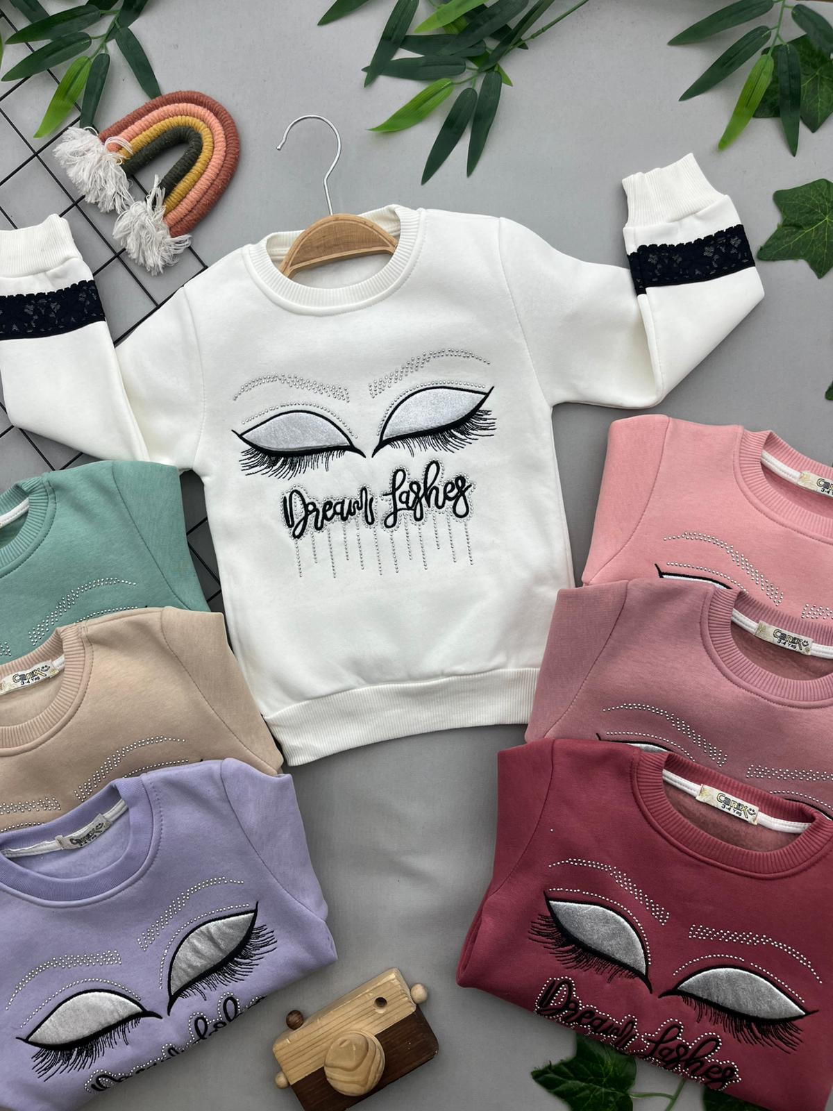 GOZ DETAYLI KIZ COCUK SWEATSHIRT