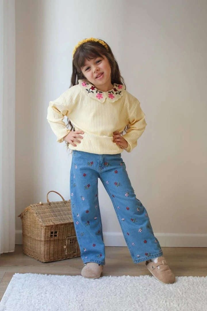 ⭐ YAKA ÇİÇEK İŞLEMELİ KIZ ÇOCUK TAKIM