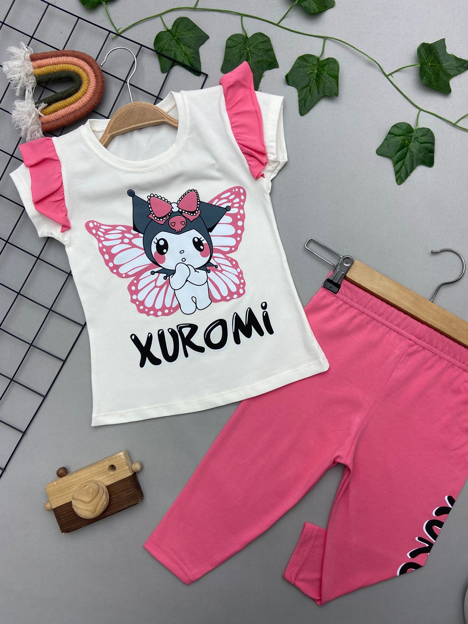 KUROMI KOL FIRFIR DETAYLI KIZ ÇOCUK TAKIM