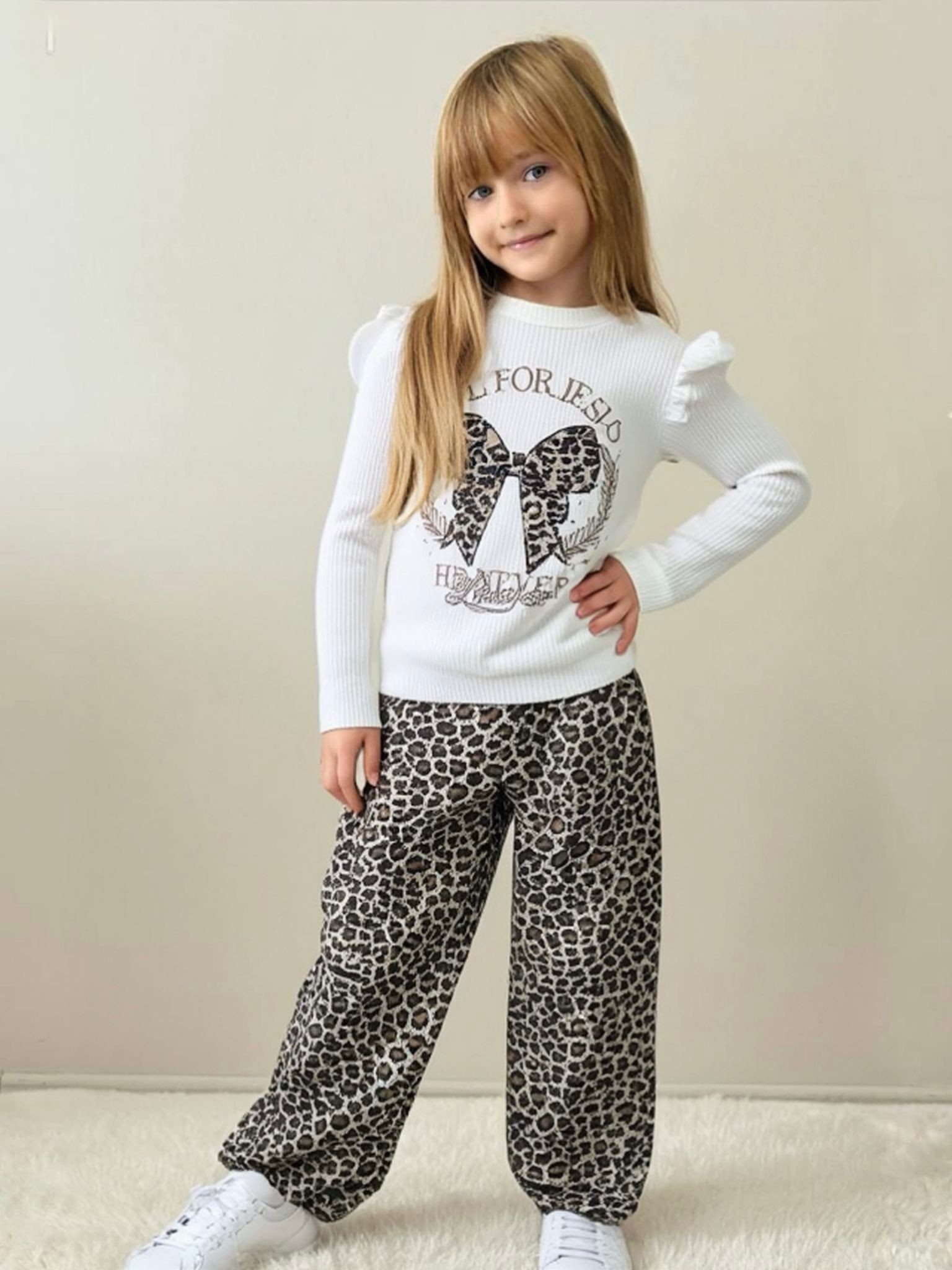 LEOPAR KURDALE DETAYLI KIZ COCUK TAKIM