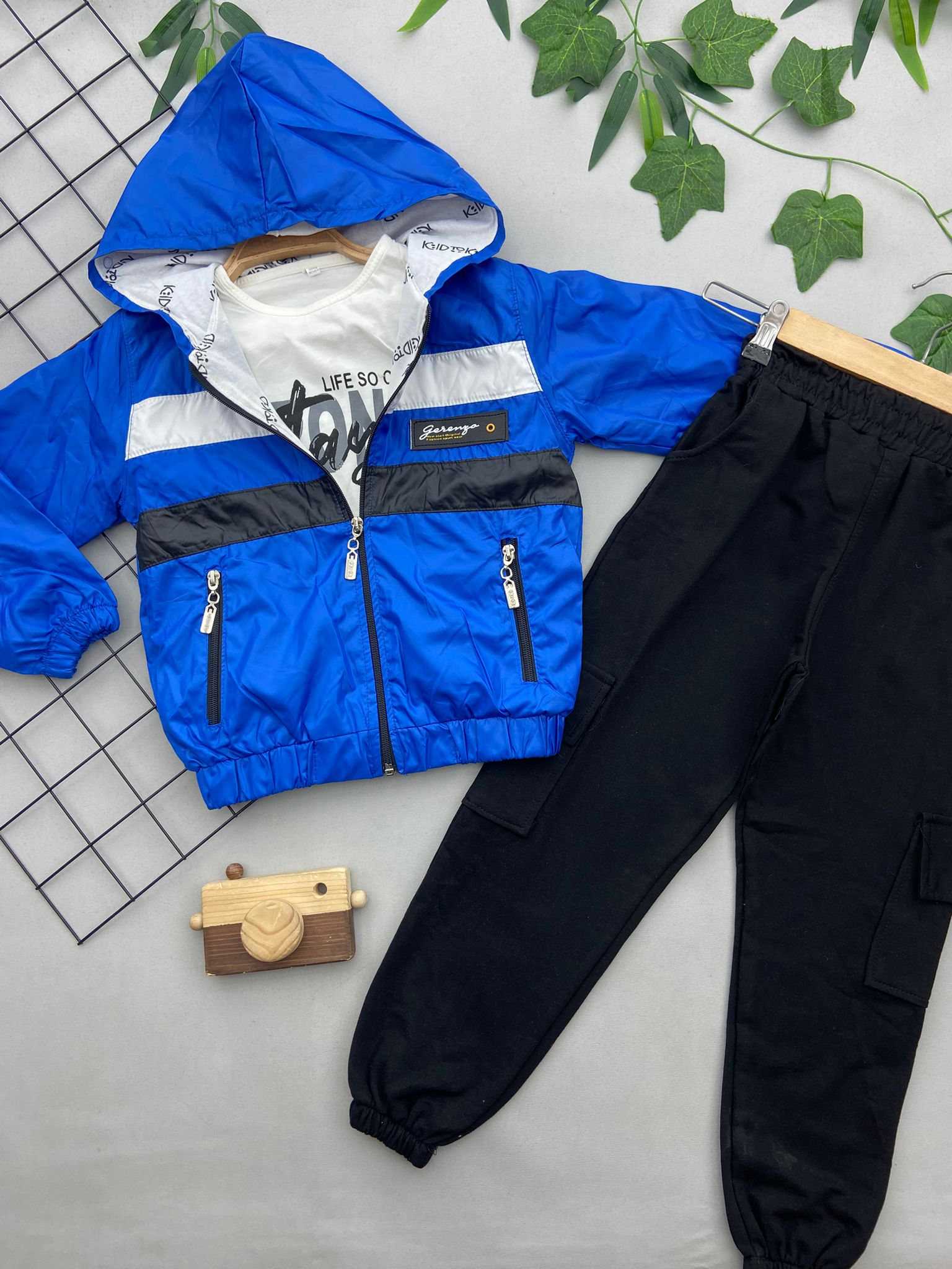 GOGUS YAZI DETAYLI 3'LU ERKEK COCUK TAKIM