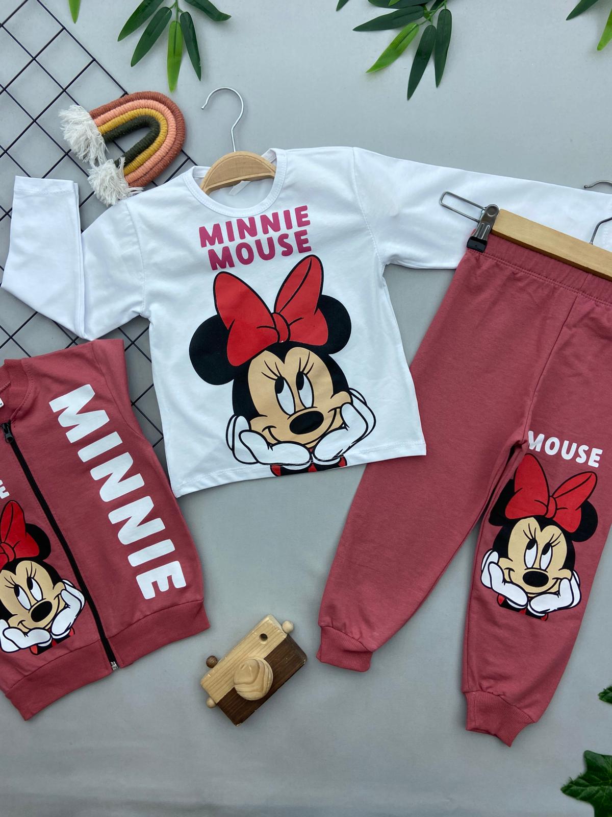 MINNIE MOUSE BASKILI 3'LU KIZ COCUK TAKIM