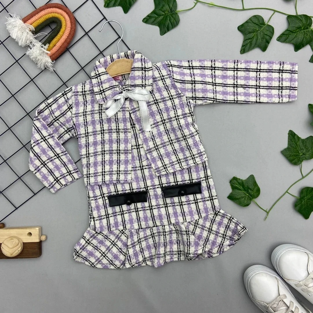 KURDALE DETAYLI 2'LI KIZ COCUK ELBISE