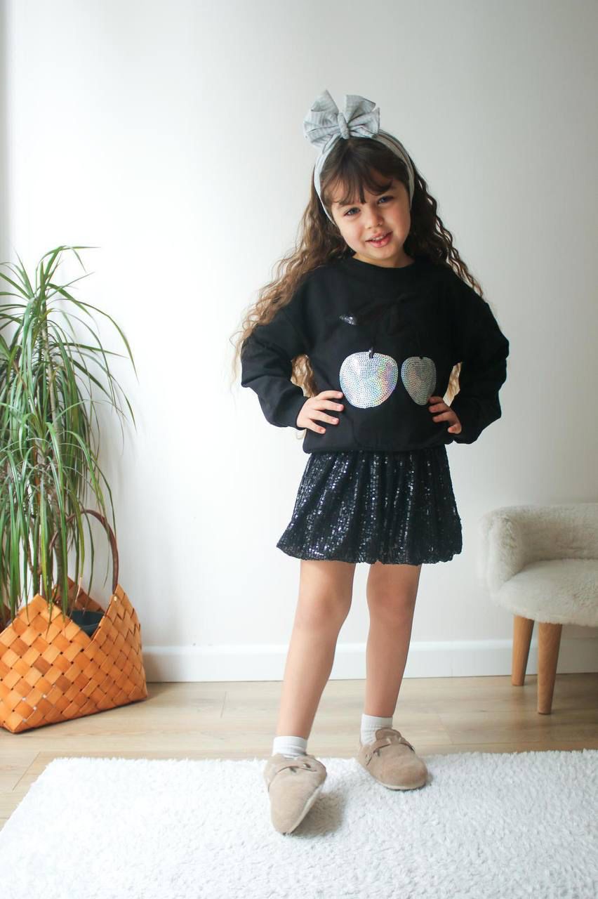 PUL KİRAZ DETAYLI KIZ ÇOCUK TAKIM