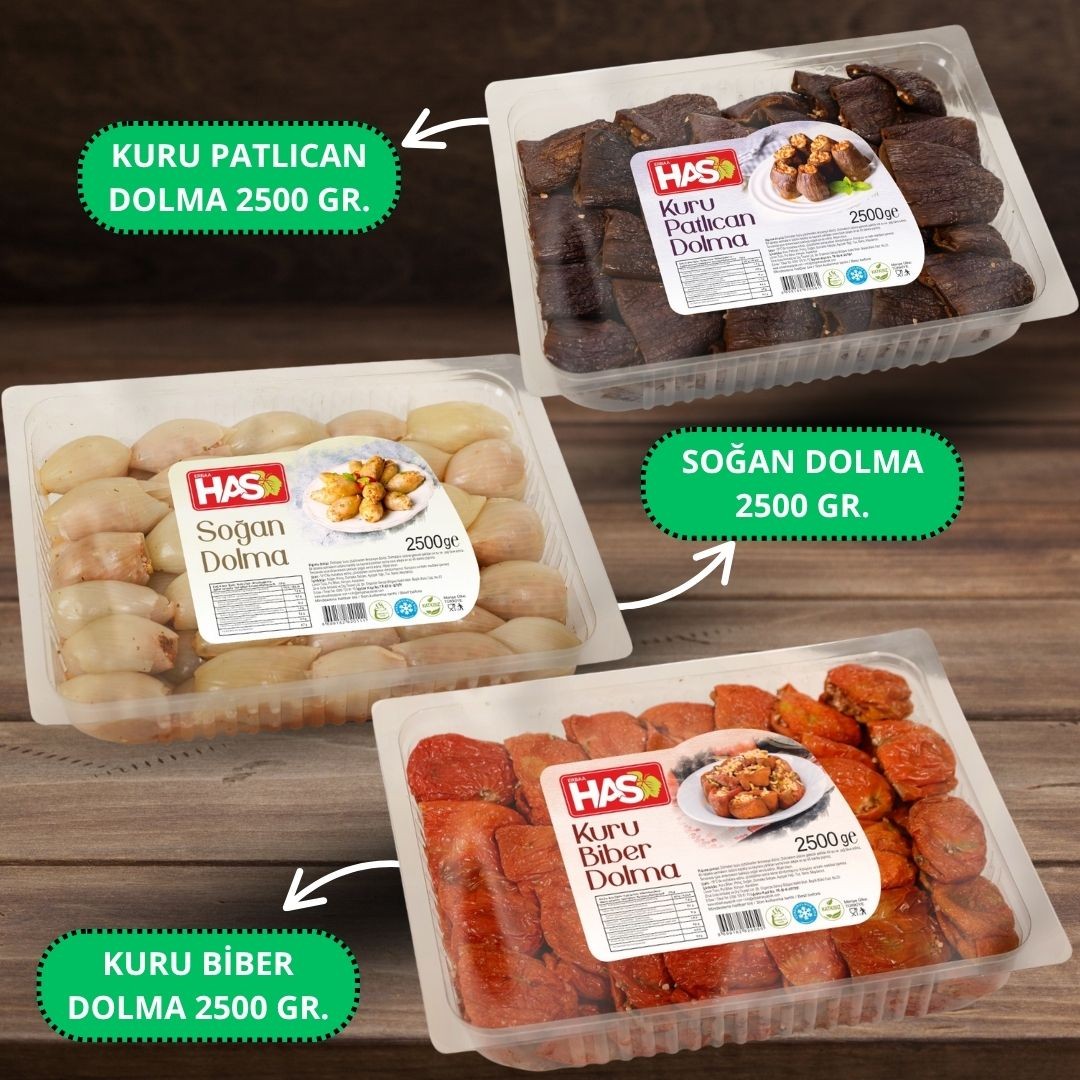 Kuru Biber Dolma & Kuru Patlıcan Dolma & Soğan Dolma (Üçlü Dolma Paketi) KAMPANYA 7,5 kg.